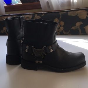 Black leather motorcycle boots